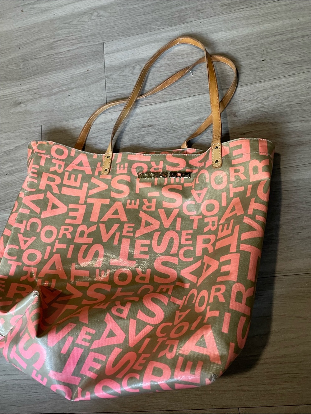 Victoria's Secret Pink and Tan Logo-Print Tote
